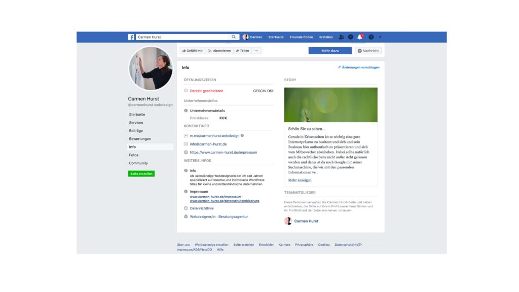 Facebookseite altes Design Impressum