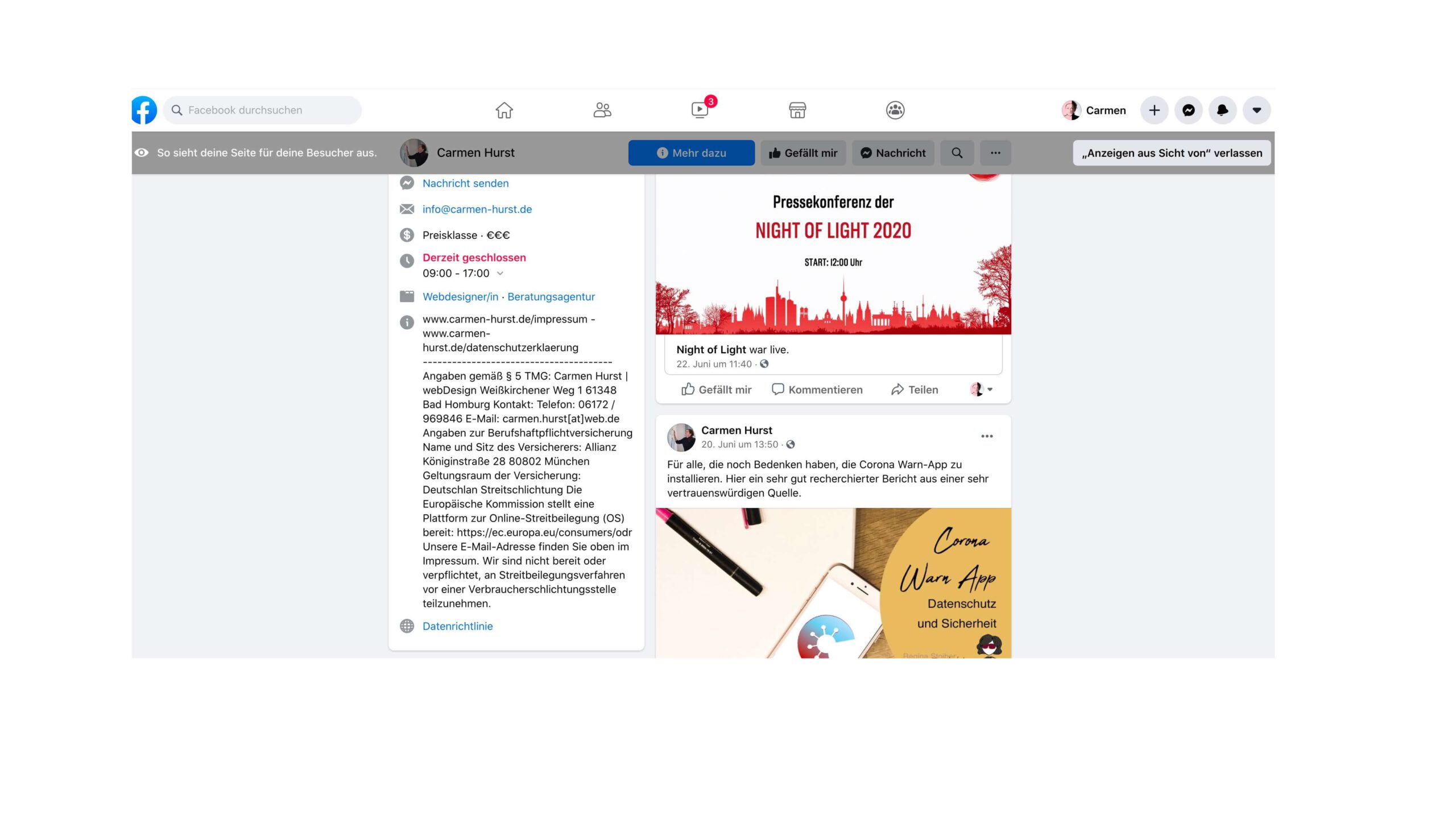Facebook neues Design Impressum