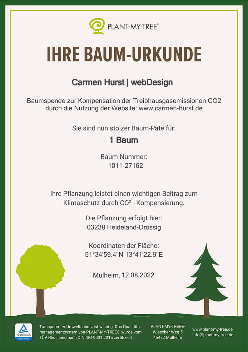 Baumspenden Urkunde